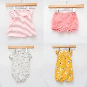 Set of 4 baby girl clothes 12m infant Carter's shorts bodysuits top new NWOT